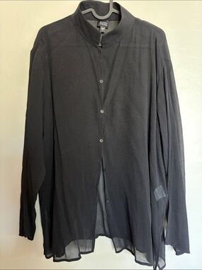 Eileen Fisher Black Sheer Silk Button-Front Shirt Jacket